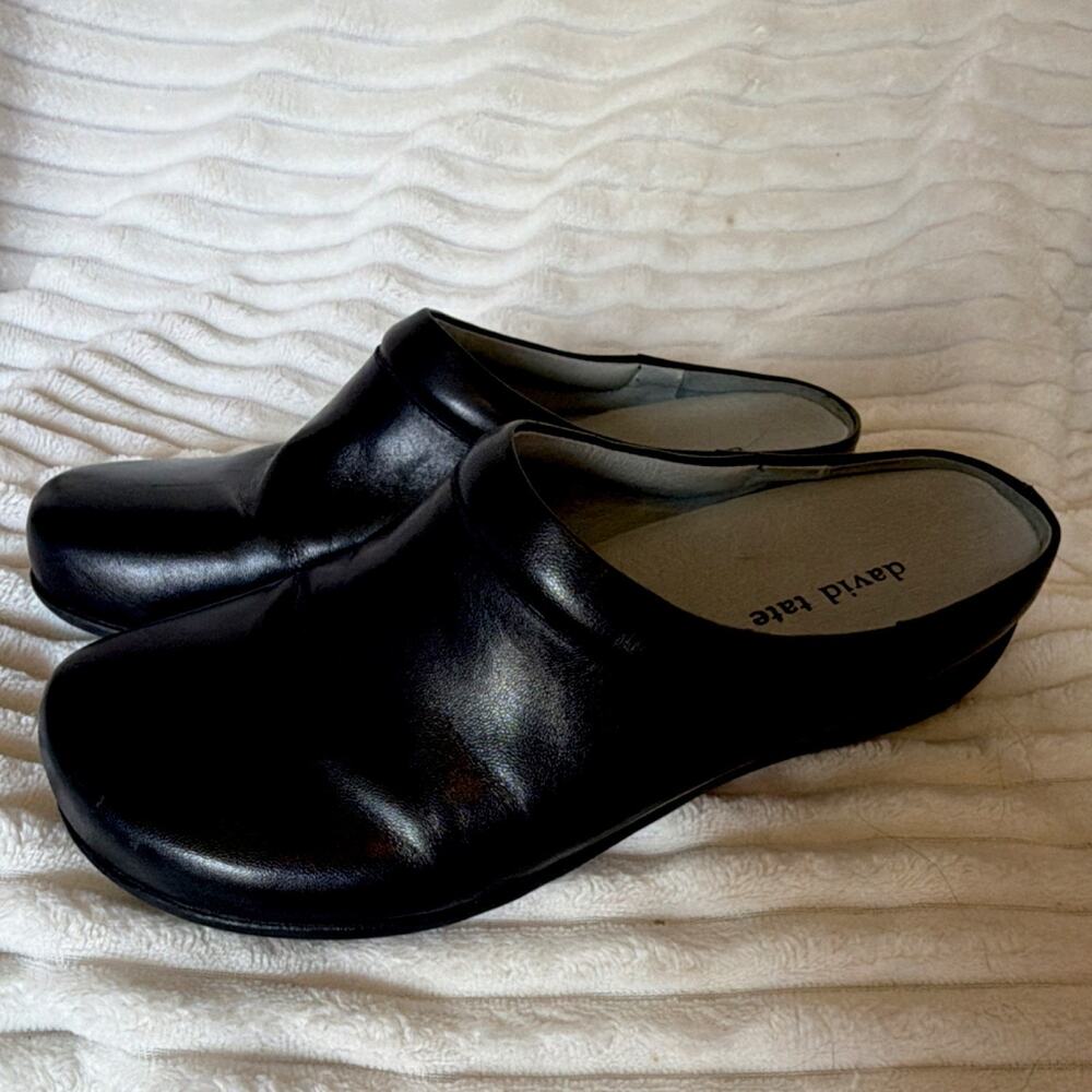 David Tate Women's Black Leather Comfort Clog Slip-On Shoes Size 7.5